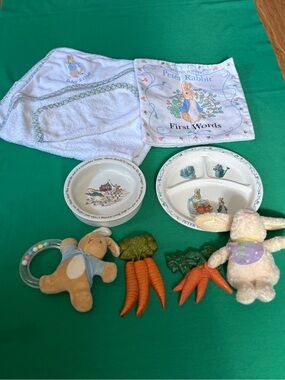 Peter rabbit Baby lot Wedgewood bowl melamie plate Book Bath towel Rattle decor